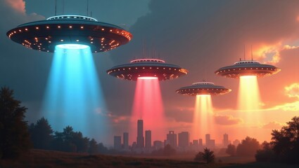 Mysterious UFOs Hovering Over Cityscape