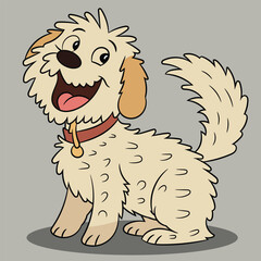 Vector cartoon happy shaggy playful dog illustration