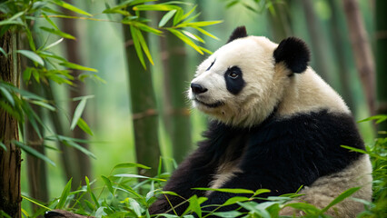 Fototapeta premium giant panda eating bamboo