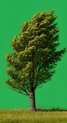 Obraz premium Tree with Wind Blown Leaves on Green Screen Background Isolated