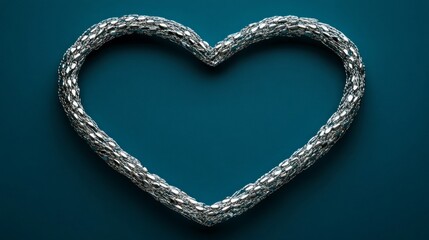 Fototapeta premium Silver heart shape on teal background