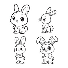 "Detailed Rabbit Cartoon Vector Silhouettes in Standing Pose"