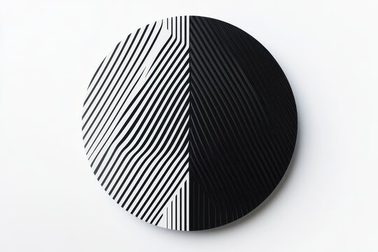 Transition in two circles with parallel lines. Perspective and normal view. Abstract art