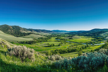 Obraz premium landscape with green hills and blue sky