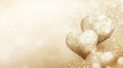 Obraz premium Two Golden Glitter Hearts on a Sparkling Background