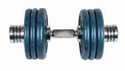 Fototapeta premium Single blue adjustable dumbbell on a pure white background