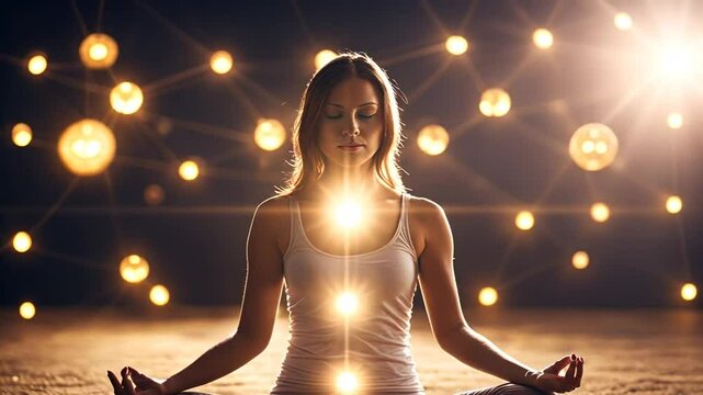 Person Meditating doing yoga. Aligning the chakras.