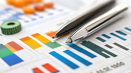 Fototapeta premium Economic research and finance background with trade statistics, business analysis charts, and market data.