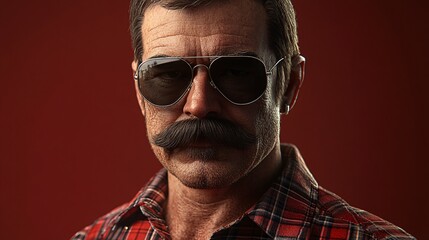 Fototapeta premium A man wearing sunglasses and a large distinguished mustache