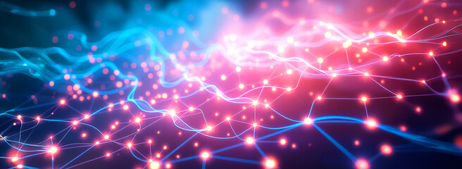 Fototapeta premium Graphic design background of tech scene or neon light blue beige tone. highlighting the process of integrating technology into traditional business models, Digital transformation strategy concept