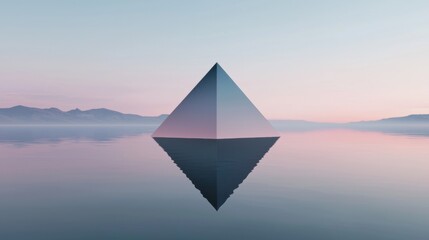 Digital illustration of a triangular prism in the middle of a body of water.