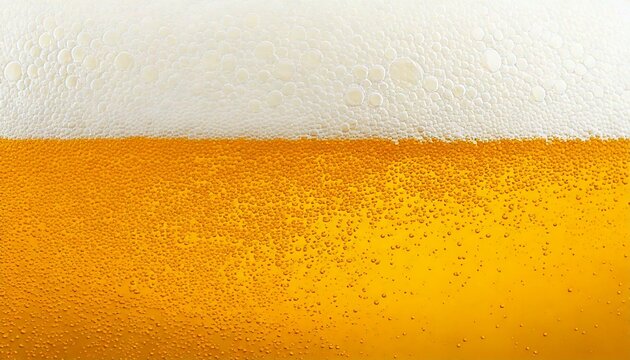 Gros plan sur la mousse de bi&egrave;re : mousse blanche et liquide jaune dans la bi&egrave;re.