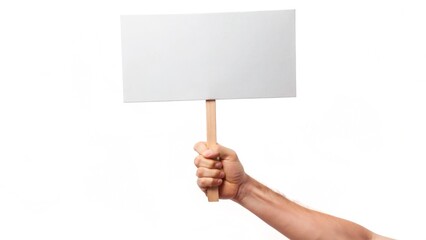 Hand holds blank protest isolated on white background
