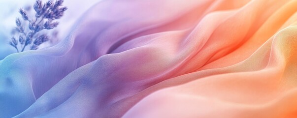 Fototapeta premium abstract background of a gradient color cloth, creating a sense of elegance and fluidity, with a flower on the top left corner