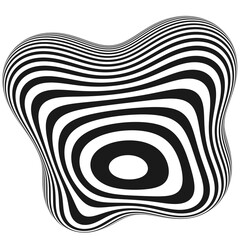 Organic, 3D digital pattern of curving black and white stripes