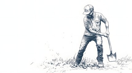 A man digging in a field, showcasing hard work and determination in a serene outdoor setting