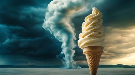 Ice cream cone shaped like a swirling tornado