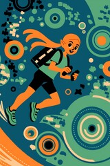 Obraz premium Running Girl, Abstract Space, Whimsical, Fast, Dynamic