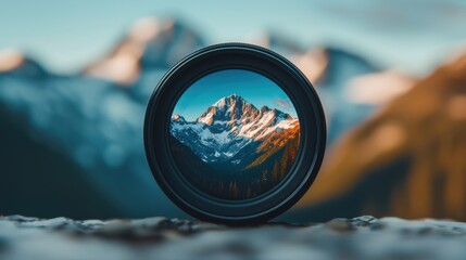 A stunning mountain landscape viewed through a camera lens.
