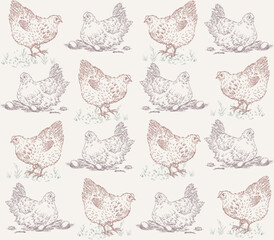 Chicken seamless pattern hand-drawn