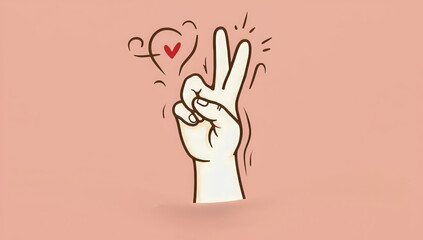 Obraz premium friendly greeting for the deaf and dumb. a gesture, a combination of fingers. pink background. place for text, copy space