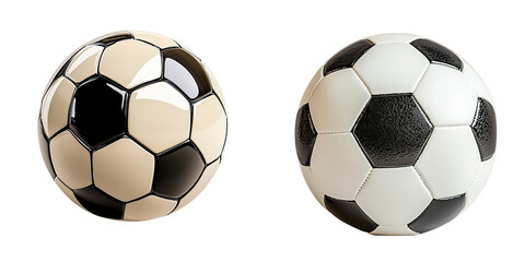 Png of Classic black and white soccer balls with glossy and textured patterns for sports and design concepts on transparent background.