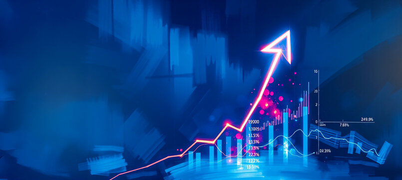 lighting  effect, money business graph finance chart diagram on economy coin background with growth financial data concept or investment market profit bar and success market stock technology currency - Powered by Adobe