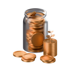 Transparent PNG of Financial Growth 3D Concept with Gold Coins, and Wealth for Investment Success.