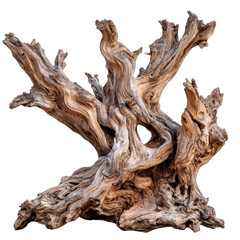 Unique weathered driftwood sculpture with intricate natural patterns, suitable for artistic designs and nature-inspired concepts in various projects