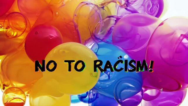 A colorful poster with the words Stop Racism written in red. The poster is in the shape of a cloud