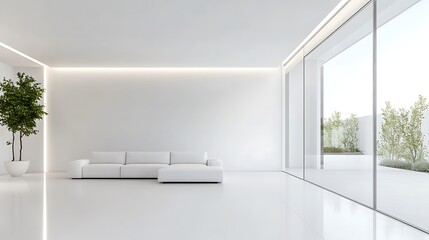 Modern Minimalist White Living Room Design With Outdoor View