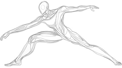Abstract illustration of a dynamic human figure in a yoga pose, showcasing anatomical details