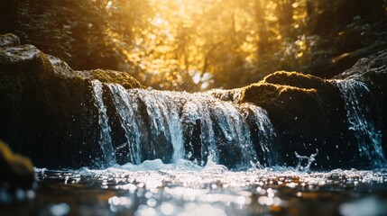 A beautiful waterfall cascading through the rocks in a forest