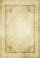 Old stained grunge paper background with decorative vintage frame.