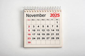 November 2025. Resolution, strategy, solution, goal, business and holidays. Date month April 2025. Monthly desk calendar April 2025. planning new year