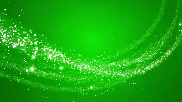 Abstract glowing particles of shiny fairy twinkling stars and swirl and fly glitter. The magic of flying shiny sparkle. Chroma key - Green screen. Background for holidays, New Year and Christmas. loop