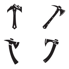 High-Quality Ice Axe Vector Illustrations Black Silhouette Isolated on White Background