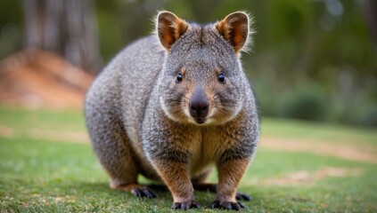 Fototapeta premium A wonderful depiction of a cheerful quokka enjoying a sunny day on a green field