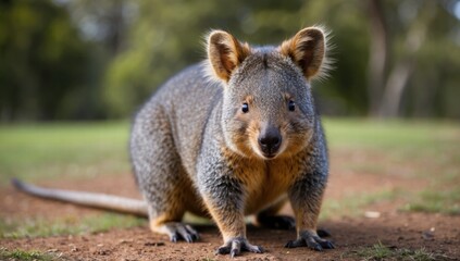 Naklejka premium A wonderful depiction of a cheerful quokka enjoying a sunny day on a green field