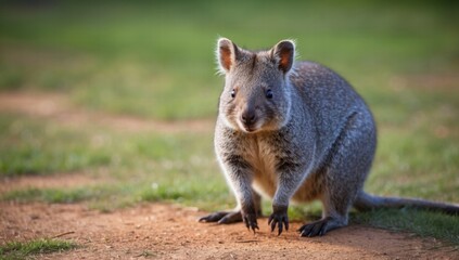 A wonderful depiction of a cheerful quokka enjoying a sunny day on a green field