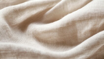 Natural linen fabric draped, close-up texture