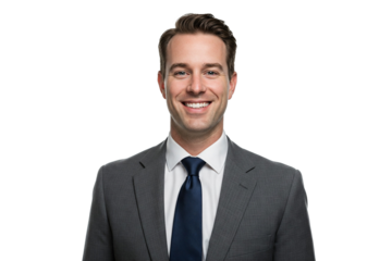Portrait of a smiling businessman manager in suit, isolated on transparent background