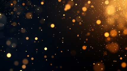 Abstract background with golden bokeh light shimmering against a dark backdrop, creating a festive atmosphere
