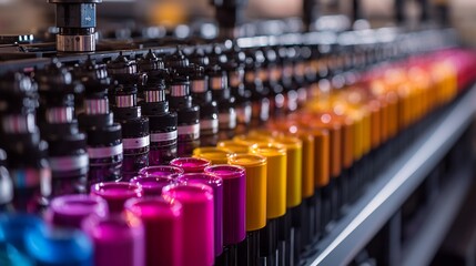 Obraz premium Colorful ink cartridges in a printing press.