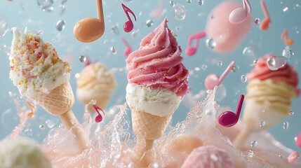 Ice cream surrounded by floating musical notes