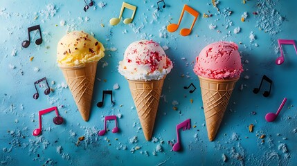 Ice cream surrounded by floating musical notes