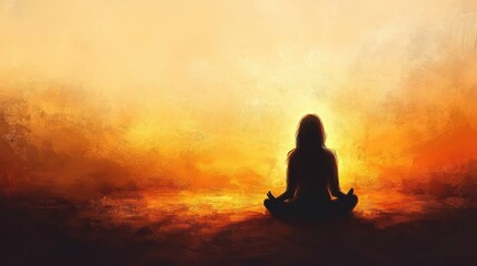 Serene Meditation at Sunrise with Vibrant Orange and Yellow Hues