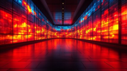 Red & Blue Corridor with Digital Screens