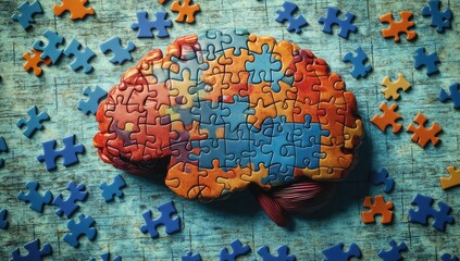 Puzzle brain, learning, education, diverse jigsaw, background