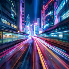Obraz premium Cyberpunk City Light Speed Motion